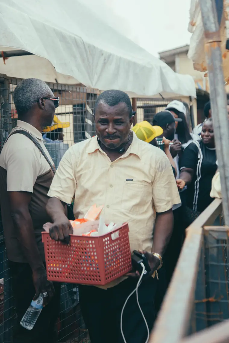 A resident with his relief items.